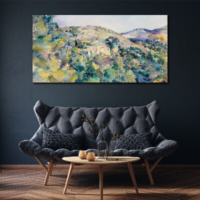 Foto auf leinwand Landschaft mit Häusern zwischen Bäumen
