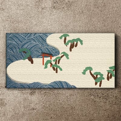 Foto auf leinwand Ruhige Wellen mit Torii-Tor