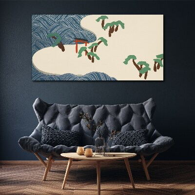 Foto auf leinwand Ruhige Wellen mit Torii-Tor