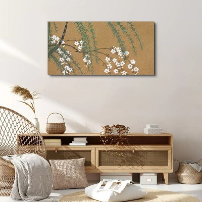 Foto auf leinwand Blumenzweige auf braunem Hintergrund