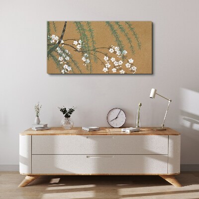 Foto auf leinwand Blumenzweige auf braunem Hintergrund