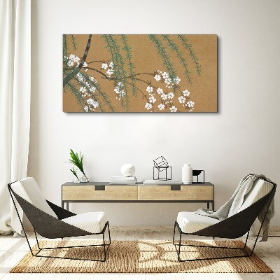 Foto auf leinwand Blumenzweige auf braunem Hintergrund