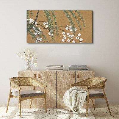 Foto auf leinwand Blumenzweige auf braunem Hintergrund