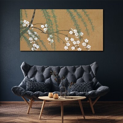 Foto auf leinwand Blumenzweige auf braunem Hintergrund