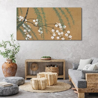 Foto auf leinwand Blumenzweige auf braunem Hintergrund