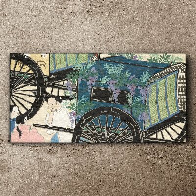 Foto auf leinwand Eine Szene mit einem Kinderwagen und Blumen im Hintergrund