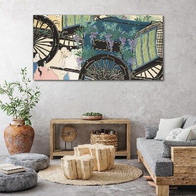 Foto auf leinwand Eine Szene mit einem Kinderwagen und Blumen im Hintergrund