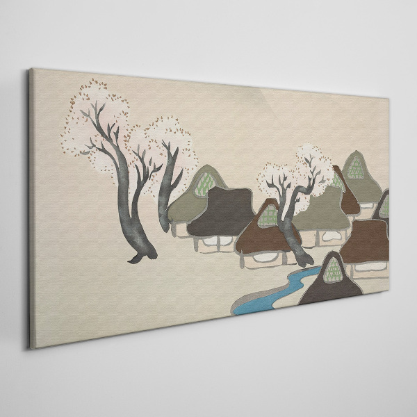 Foto leinwand Eine friedliche Landschaft mit Häusern und Bäumen