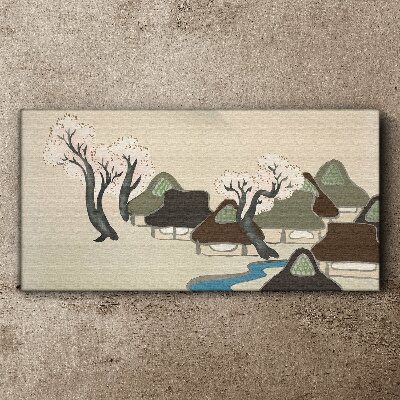 Foto leinwand Eine friedliche Landschaft mit Häusern und Bäumen