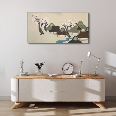 Foto leinwand Eine friedliche Landschaft mit Häusern und Bäumen