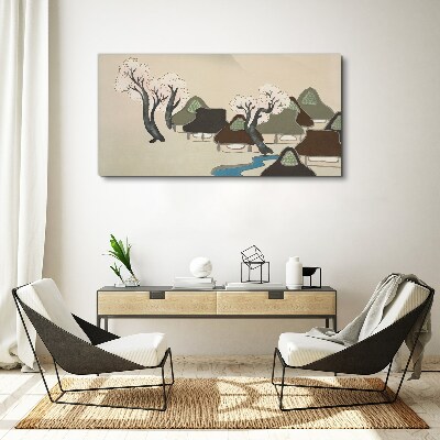 Foto leinwand Eine friedliche Landschaft mit Häusern und Bäumen