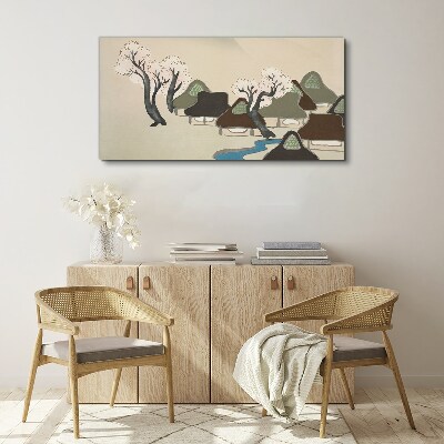 Foto leinwand Eine friedliche Landschaft mit Häusern und Bäumen