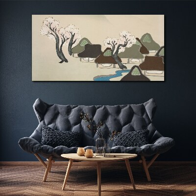 Foto leinwand Eine friedliche Landschaft mit Häusern und Bäumen