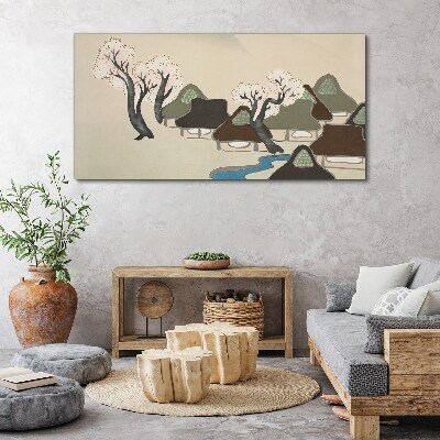 Foto leinwand Eine friedliche Landschaft mit Häusern und Bäumen