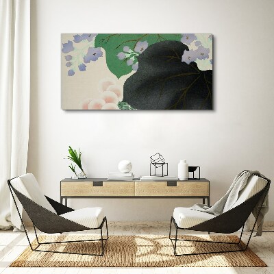 Foto auf leinwand Grünes Blatt mit Blumen
