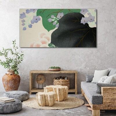 Foto auf leinwand Grünes Blatt mit Blumen
