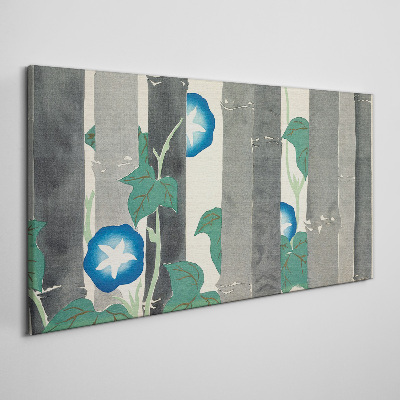 Foto auf leinwand Morgen im Wald mit blauen Blumen