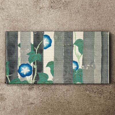 Foto auf leinwand Morgen im Wald mit blauen Blumen