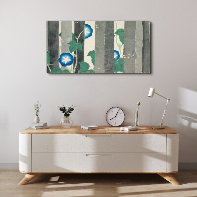 Foto auf leinwand Morgen im Wald mit blauen Blumen