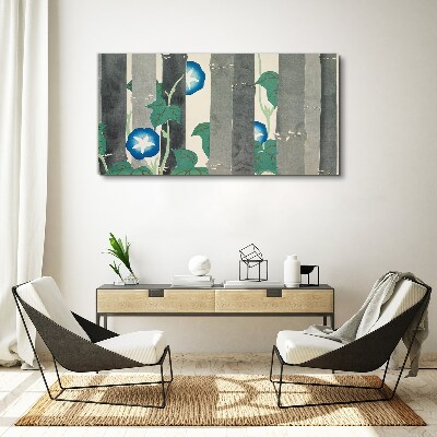 Foto auf leinwand Morgen im Wald mit blauen Blumen
