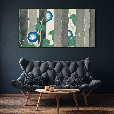 Foto auf leinwand Morgen im Wald mit blauen Blumen