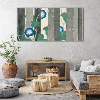 Foto auf leinwand Morgen im Wald mit blauen Blumen