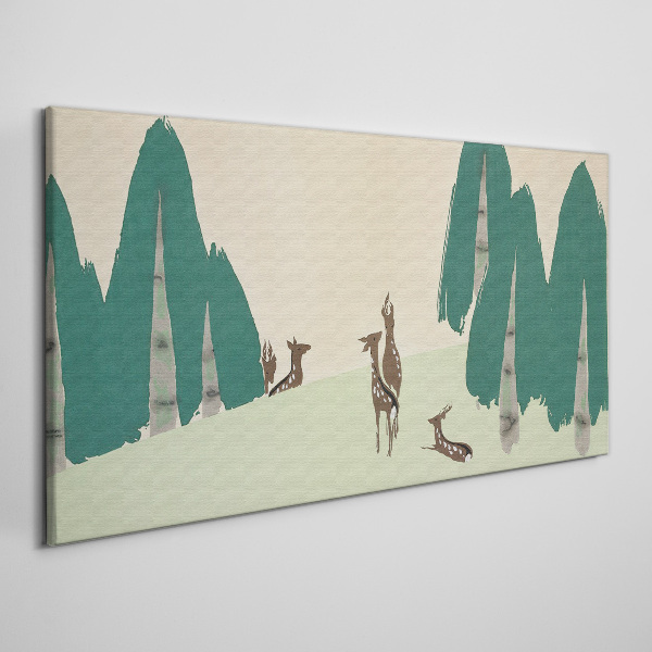 Wandbild Waldhirsche vor dem Hintergrund von Bäumen