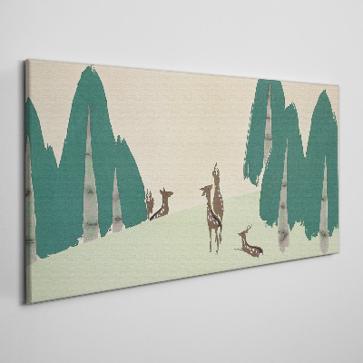Wandbild Waldhirsche vor dem Hintergrund von Bäumen