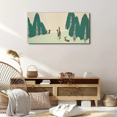 Wandbild Waldhirsche vor dem Hintergrund von Bäumen