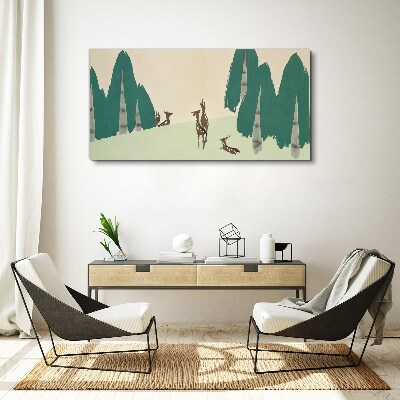 Wandbild Waldhirsche vor dem Hintergrund von Bäumen