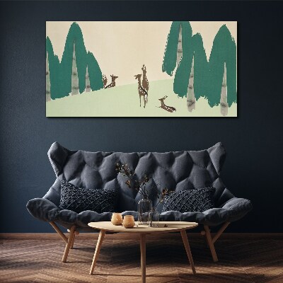 Wandbild Waldhirsche vor dem Hintergrund von Bäumen