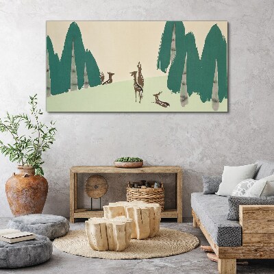 Wandbild Waldhirsche vor dem Hintergrund von Bäumen