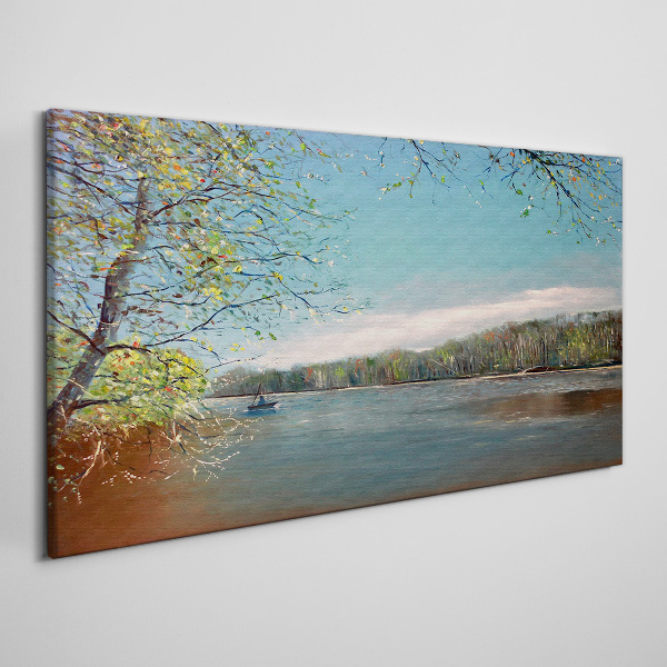 Wandbild Eine friedliche Landschaft am Fluss