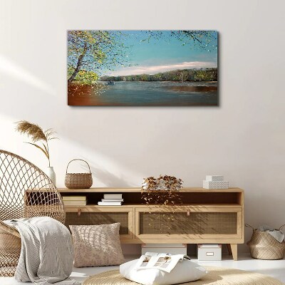 Wandbild Eine friedliche Landschaft am Fluss