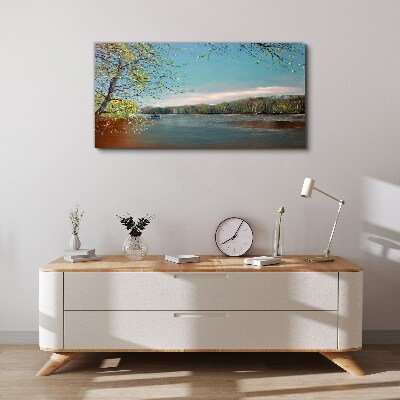 Wandbild Eine friedliche Landschaft am Fluss