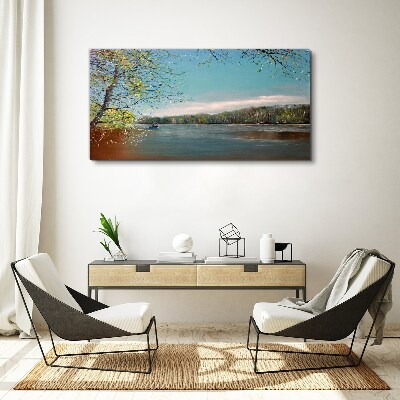 Wandbild Eine friedliche Landschaft am Fluss