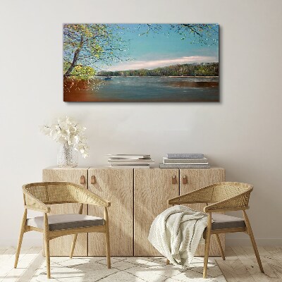 Wandbild Eine friedliche Landschaft am Fluss