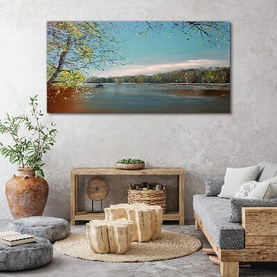 Wandbild Eine friedliche Landschaft am Fluss