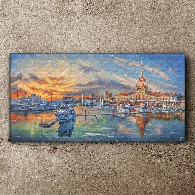 Foto auf leinwand Sonnenuntergang über dem Hafen