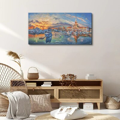 Foto auf leinwand Sonnenuntergang über dem Hafen
