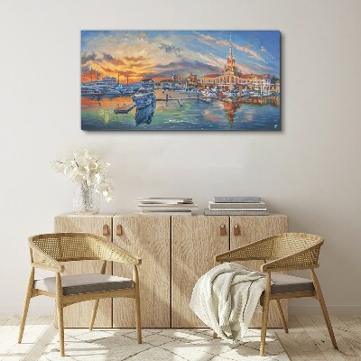 Foto auf leinwand Sonnenuntergang über dem Hafen