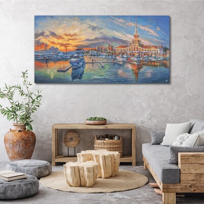 Foto auf leinwand Sonnenuntergang über dem Hafen