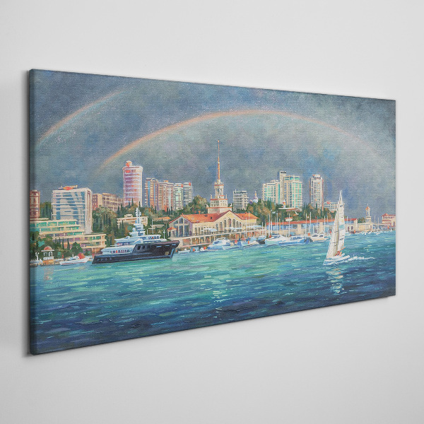 Foto leinwand Meerespanorama mit Regenbogen