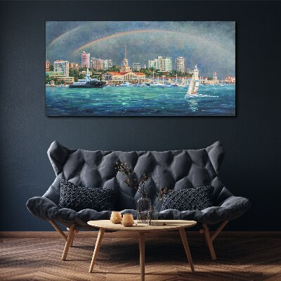 Foto leinwand Meerespanorama mit Regenbogen