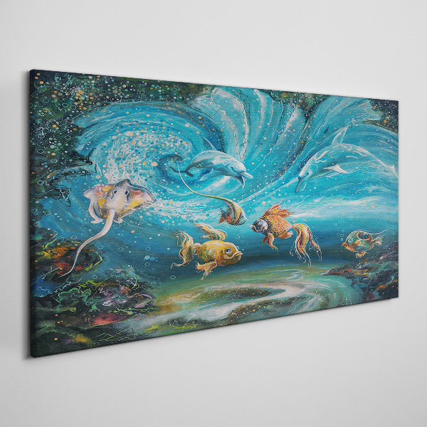 Foto auf leinwand Unterwassertanz von Delfinen und Fischen