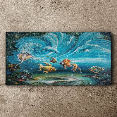 Foto auf leinwand Unterwassertanz von Delfinen und Fischen