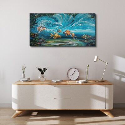 Foto auf leinwand Unterwassertanz von Delfinen und Fischen