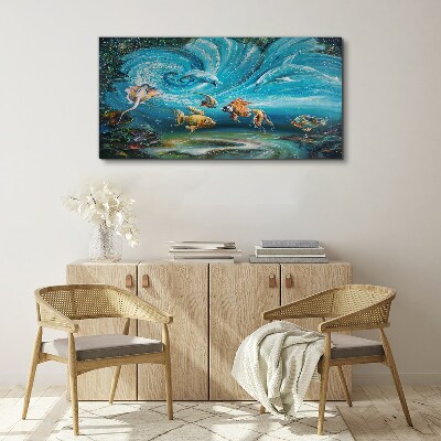 Foto auf leinwand Unterwassertanz von Delfinen und Fischen