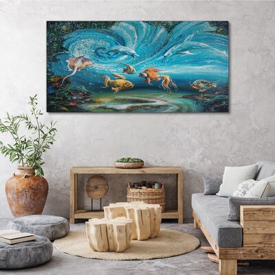 Foto auf leinwand Unterwassertanz von Delfinen und Fischen