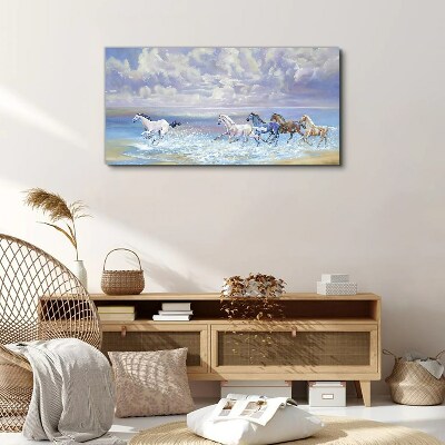 Foto auf leinwand Weiße Pferde auf der Flucht